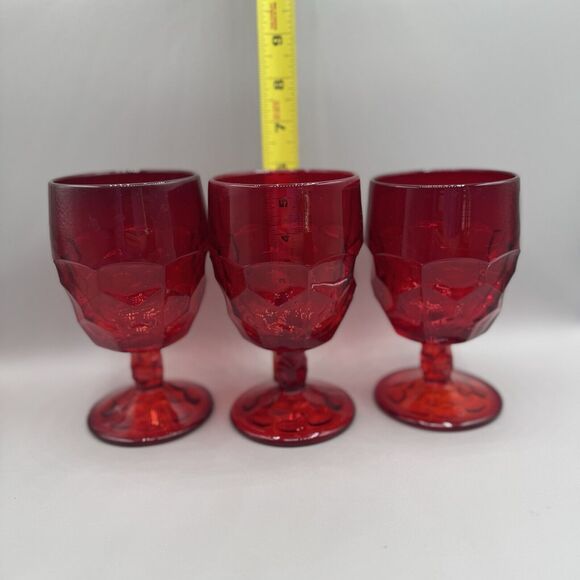 L.E. Smith Vintage Glass Ruby Red Amberina Base Set 3 Goblets Wine Cups Glasses - Picture 4 of 5